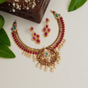 Classic Gold Ruby Necklace Set 110MHONB13780