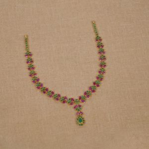 22Kt Gold Nature Inspired Ruby Emerald Necklace 110VG8245