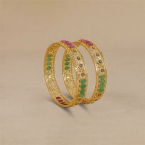 22Kt Gold Dainty Ruby Emerald Stone Bangles For Baby Girl 115VG2529-30