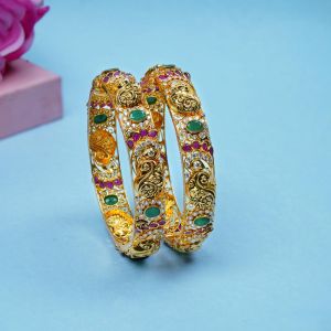 Precious Stone Pachi Work Gold Bangles