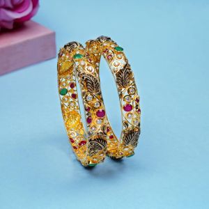 Ruby Emerald Pachi Peacock Gold Bangles