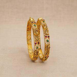 22Kt Gold Antique Peacock Bangles 125VG2117-125VG2120