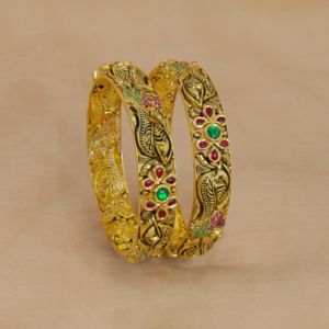 22Kt Antique Gold Kundan Bridal Bangles 131VG256-131VG257