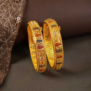 Timeless Two-Tone Rhodium Accent Gold Bangles