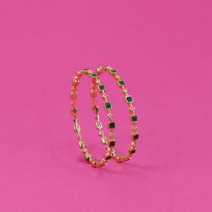 22Kt Gold Graceful Emerald And Diamond Bangles 176VG1713-176VG1714