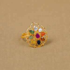 Glorious Navaratna Floral Gold Ring
