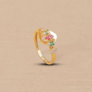 Glinting Gemstone Petal Gold Finger Ring 96VK8871
