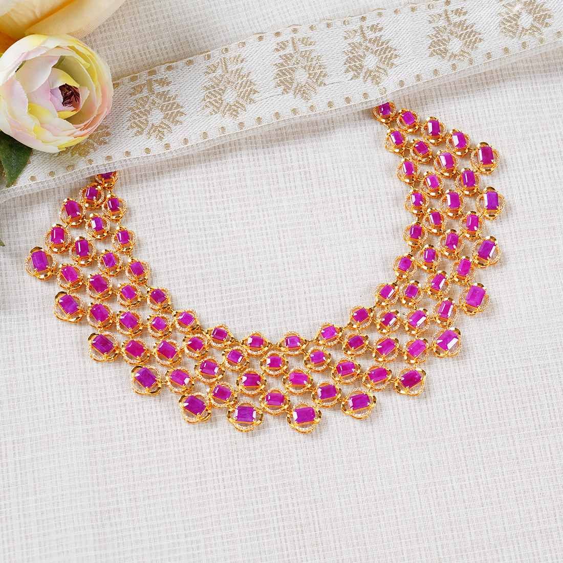 Royal Ruby Mesh Gold Choker Necklace