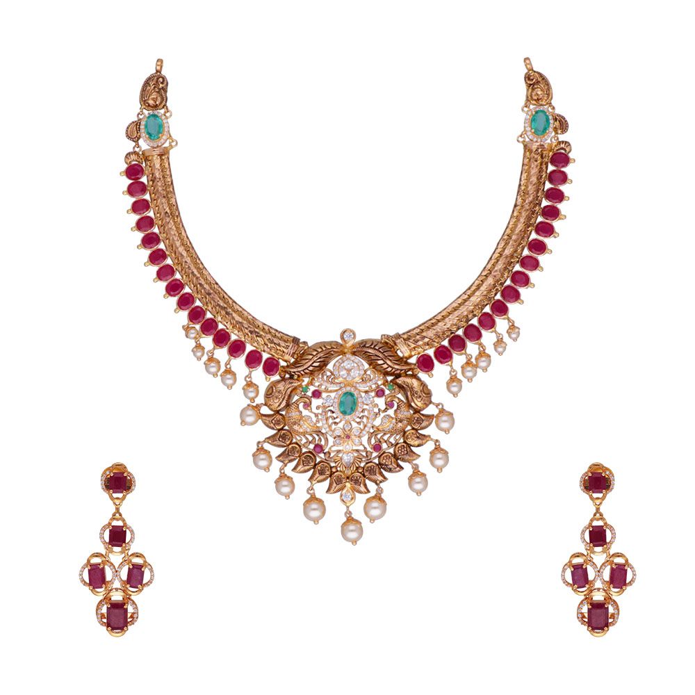 Classic Gold Ruby Necklace Set 110MHONB13780