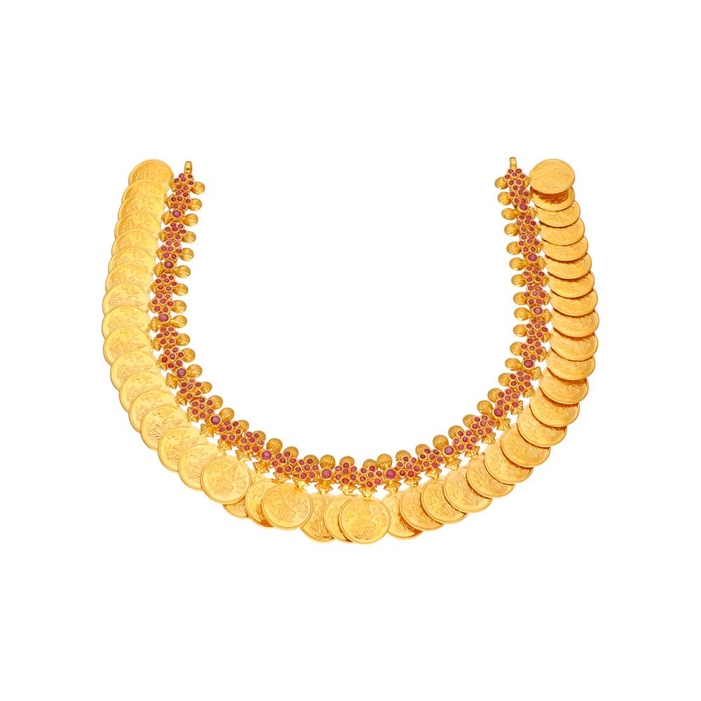 Blooming Ruby Gold Lakshmi Kasu Necklace 110VG8161