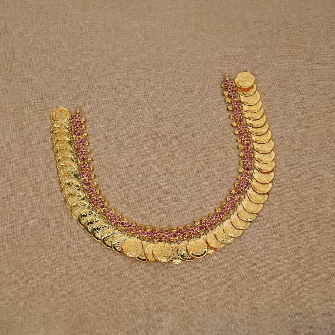 Blooming Ruby Gold Lakshmi Kasu Necklace 110VG8161