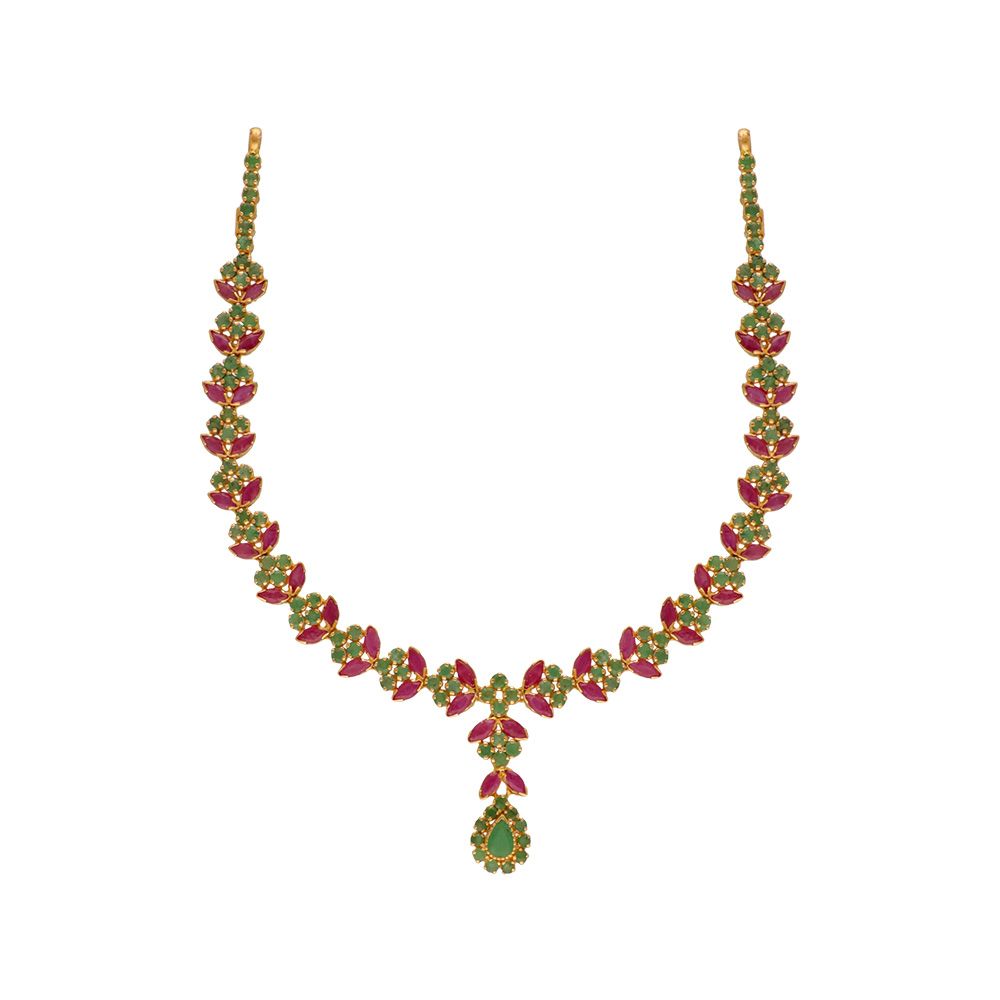 22Kt Gold Nature Inspired Ruby Emerald Necklace 110VG8245