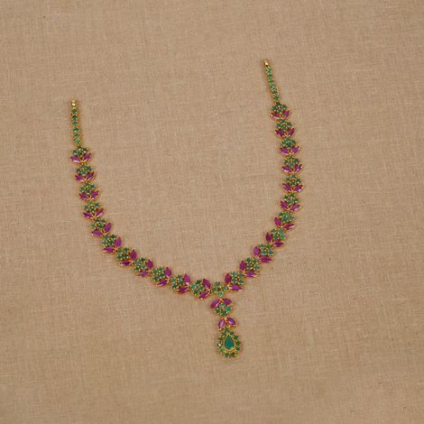 22Kt Gold Nature Inspired Ruby Emerald Necklace 110VG8245