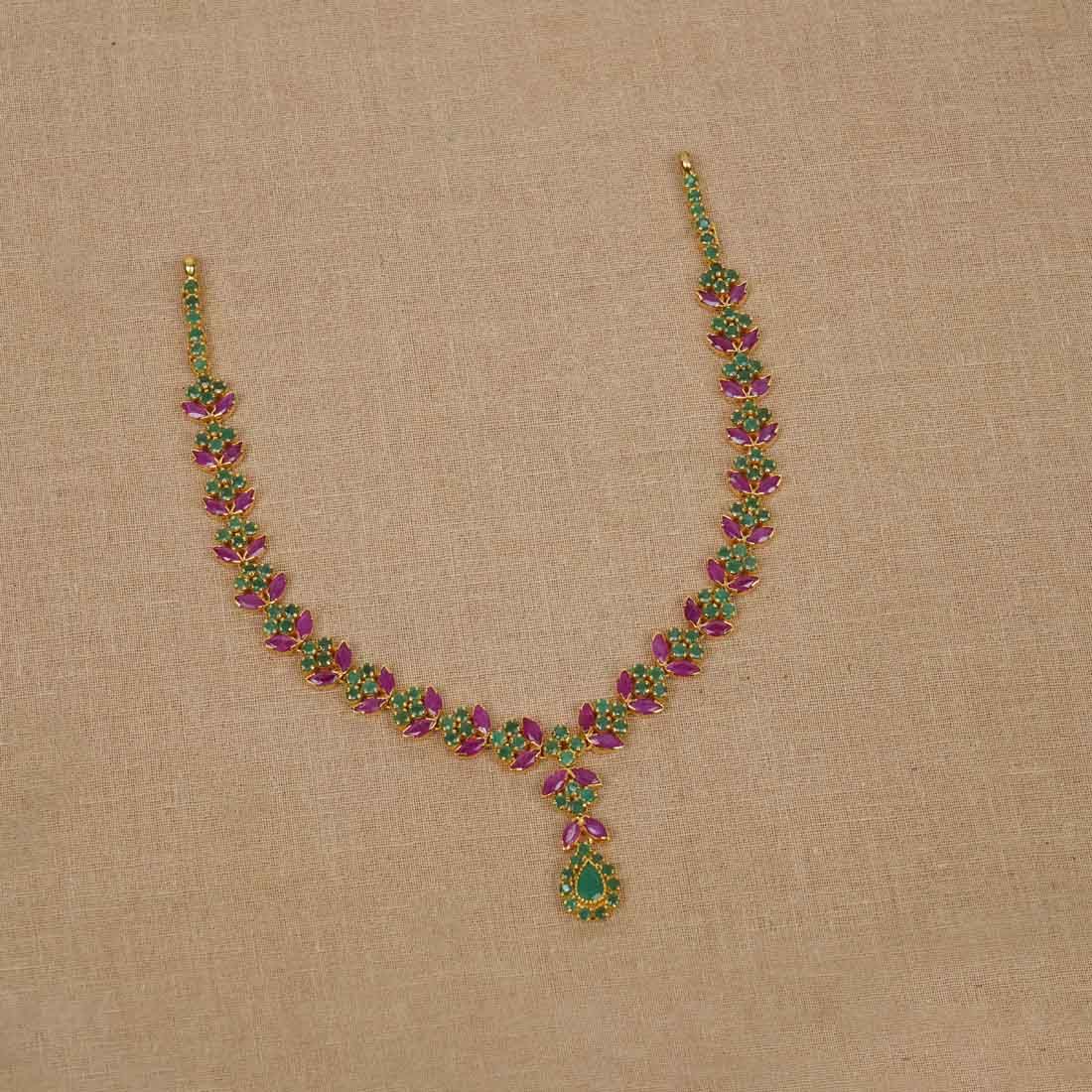 22Kt Gold Nature Inspired Ruby Emerald Necklace 110VG8245