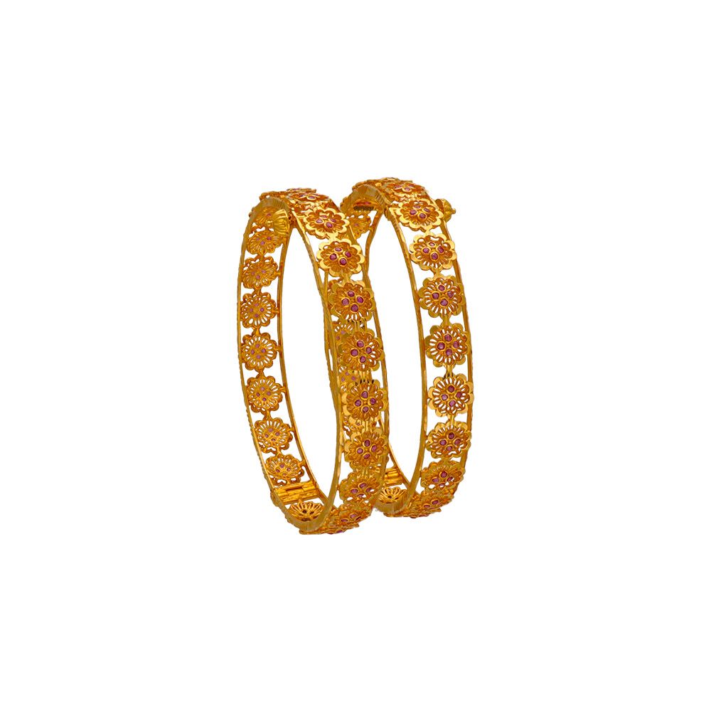 22Kt Enchanting Ruby Floral Gold Bangles 112MP1123-112MP1124