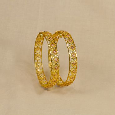 22Kt Enchanting Ruby Floral Gold Bangles 112MP1123-112MP1124