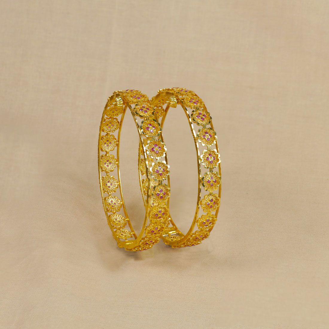 22Kt Enchanting Ruby Floral Gold Bangles 112MP1123-112MP1124