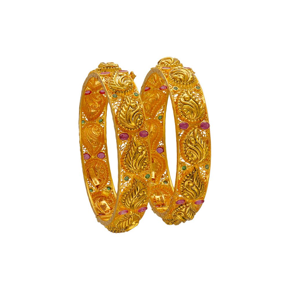 22Kt Gold Nakshi Bangles With Ruby Emerald Stones 112VG2195-112VG2196