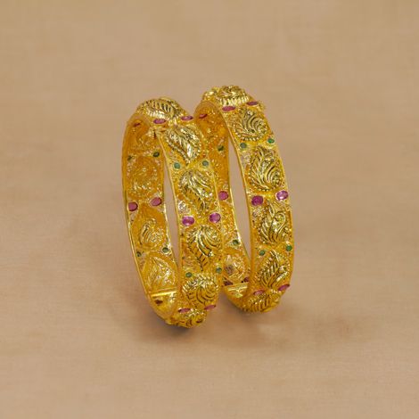 22Kt Gold Nakshi Bangles With Ruby Emerald Stones 112VG2195-112VG2196