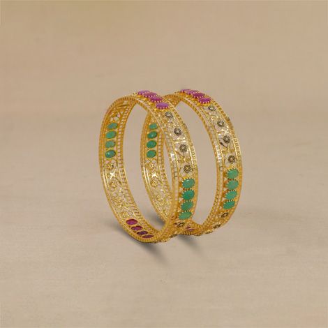 22Kt Gold Dainty Ruby Emerald Stone Bangles For Baby Girl 115VG2529-30