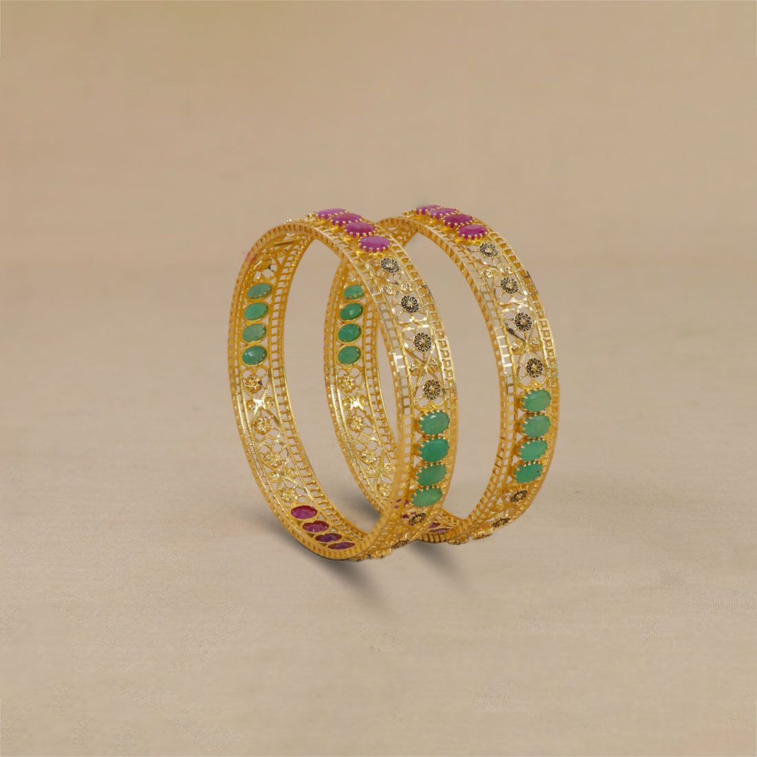 22Kt Gold Dainty Ruby Emerald Stone Bangles For Baby Girl 115VG2529-30
