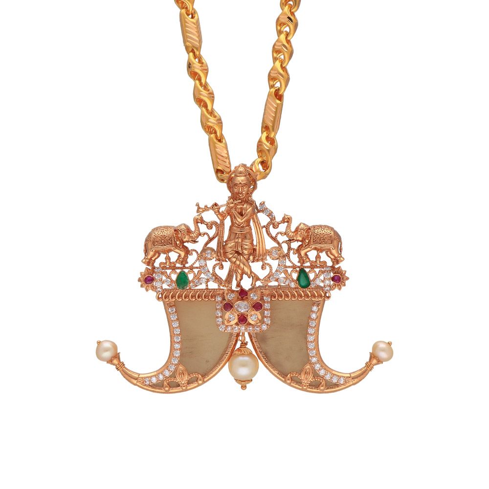 Lord Krishna Gold Puligoru Locket with Pachi Work 115MHOEB15460