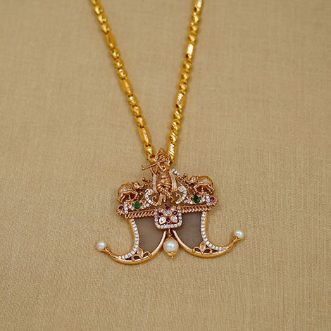 Lord Krishna Gold Puligoru Locket with Pachi Work 115MHOEB15460