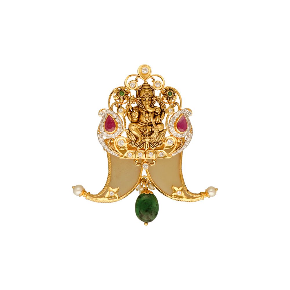 Blessed Ganesha Gold Tiger Nail Pendant 115VG1589